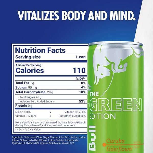 Red Bull Green Edition Energy Drink, Curuba Elderflower, 80mg Caffeine with Taurine & B Vitamins - Image 2