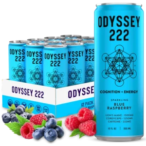 Blue Raspberry 222 Sparkling Energy Drink - 222mg Caffeine - 12 Pack