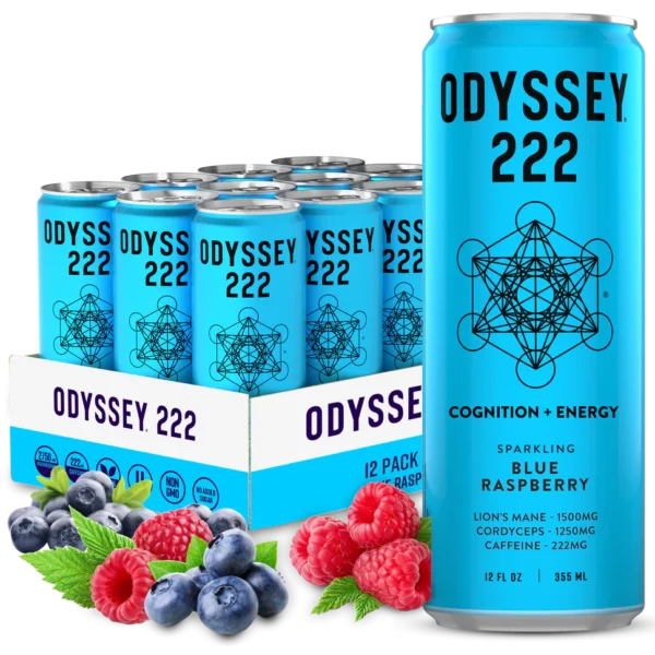 Blue Raspberry 222 Sparkling Energy Drink - 222mg Caffeine - 12 Pack