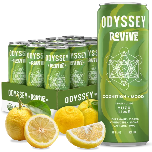 Yuzu Lime Revive Sparkling Cognition & Mood Drink - Caffeine Free - 12 Pack
